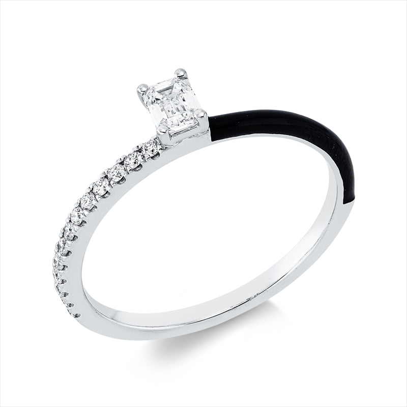 Ring 18 kt WG, 1 Sm.schliff 0,22 ct, TW-si, 13 Brill. 0,09 ct, TW-si, 1 Emaille 0,05 ct schwarz