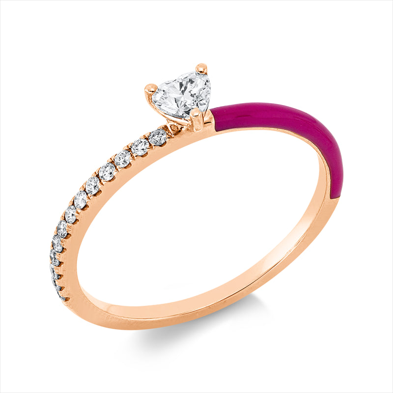 Ring 18 kt RG, 1 Herzschl. 0,19 ct, TW-si, 13 Brill. 0,08 ct, TW-si, 1 Emaille 0,05 ct pink