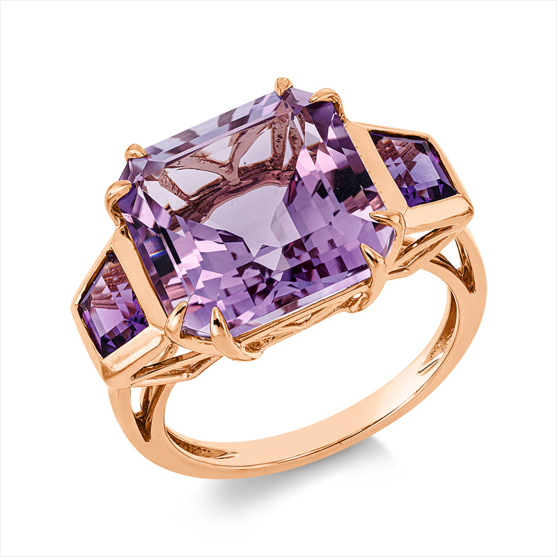 Ring 18 kt RG, 1 Amethyst 8,70 ct pink, 2 Amethyste 0,70 ct lila