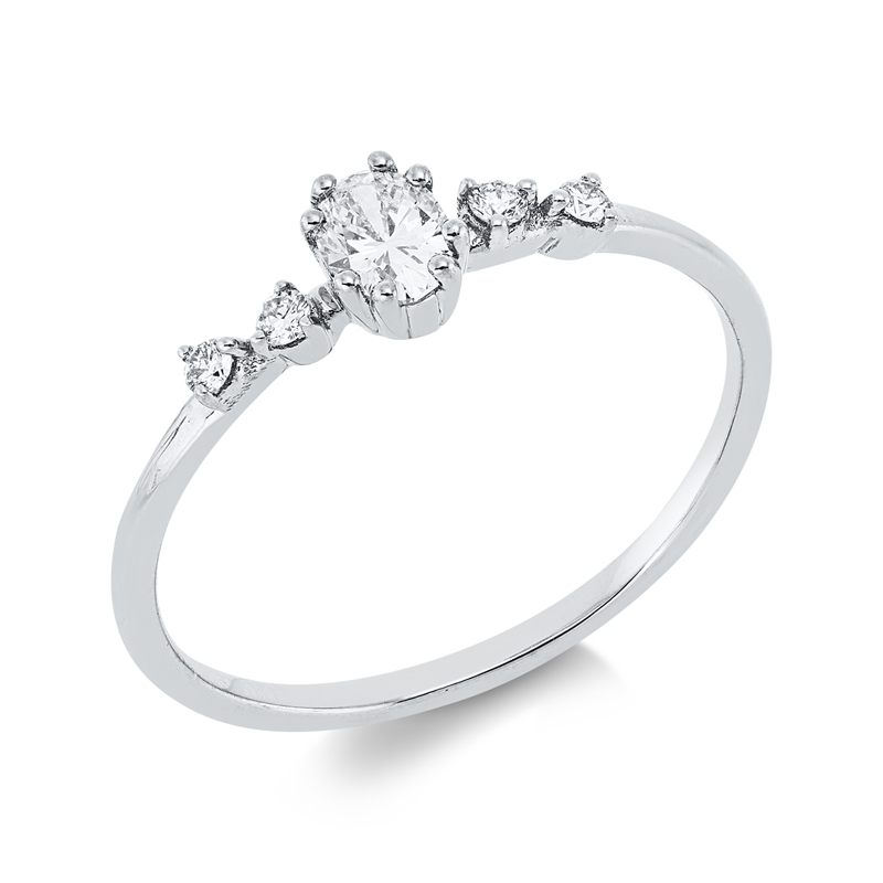 Ring 18 kt WG, 1 Oval 0,20 ct, TW-si, 4 Brill. 0,06 ct, TW-si