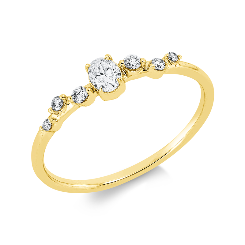 Ring 18 kt GG, 2 Brill. 0,02 ct, TW-si, 2 Brill. 0,03 ct, TW-si, 1 Oval 0,15 ct, TW-si, 2 Brill. 0,01 ct, TW-si
