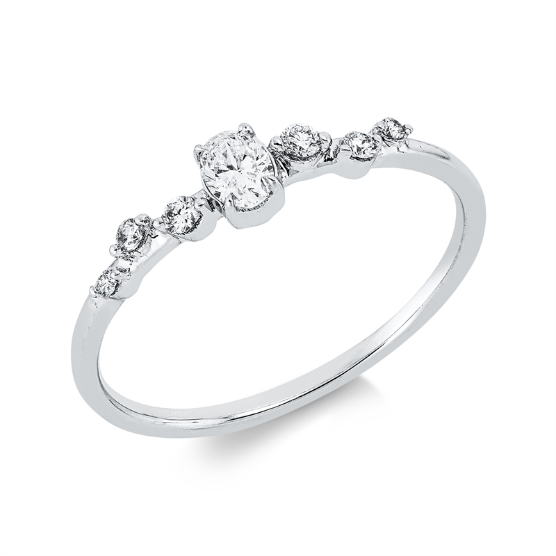 Ring 18 kt WG, 1 Oval 0,15 ct, TW-si, 6 Brill. 0,06 ct, TW-si