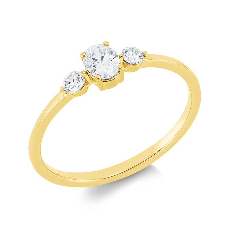 Ring 18 kt GG, 1 Oval 0,25 ct, TW-si, 2 Brill. 0,09 ct, TW-si