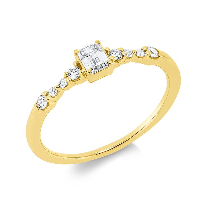 Ring 18 kt GG, 4 Brill. 0,09 ct, TW-si, 1 Sm.schliff 0,20 ct, TW-si, 4 Brill. 0,04 ct, TW-si