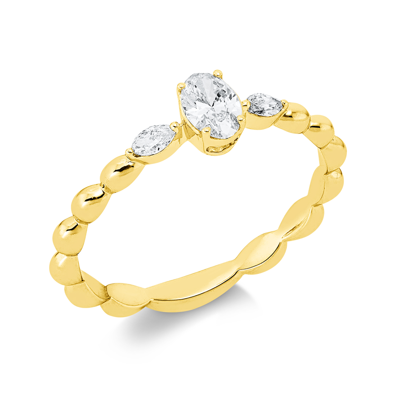 Ring 18 kt GG, 1 Oval 0,25 ct, TW-si, 2 Nav. 0,07 ct, TW-si