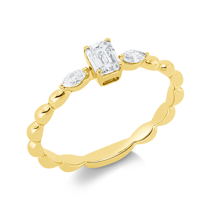 Ring 18 kt GG, 1 Sm.schliff 0,30 ct, TW-si, 2 Nav. 0,10 ct, TW-si