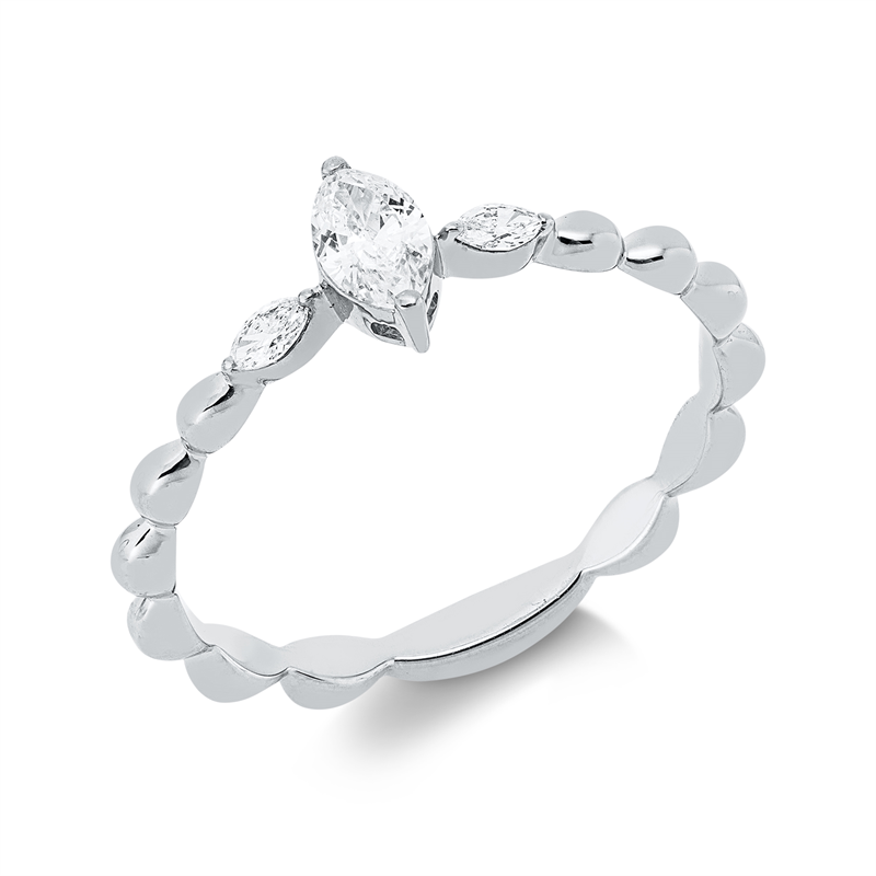 Ring 18 kt WG, 1 Nav. 0,19 ct, TW-si, 2 Nav. 0,06 ct, TW-si