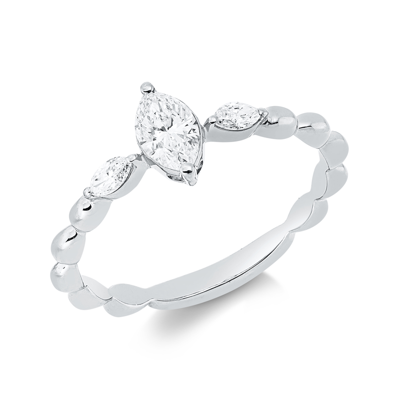 Ring 18 kt WG, 1 Nav. 0,31 ct, TW-si, 2 Nav. 0,12 ct, TW-si