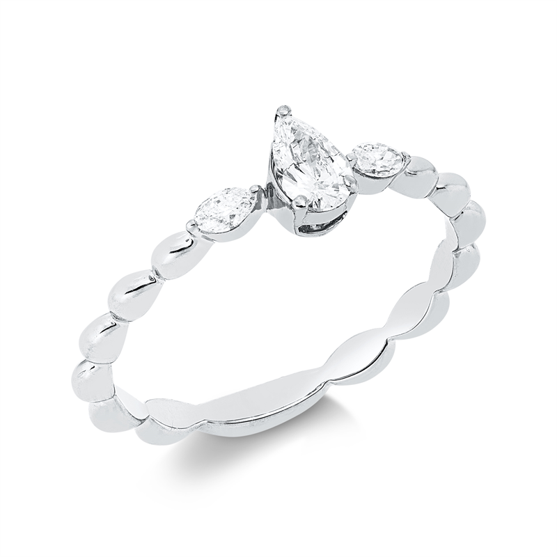 Ring 18 kt WG, 1 Tropfen 0,22 ct, TW-si, 2 Nav. 0,08 ct, TW-si