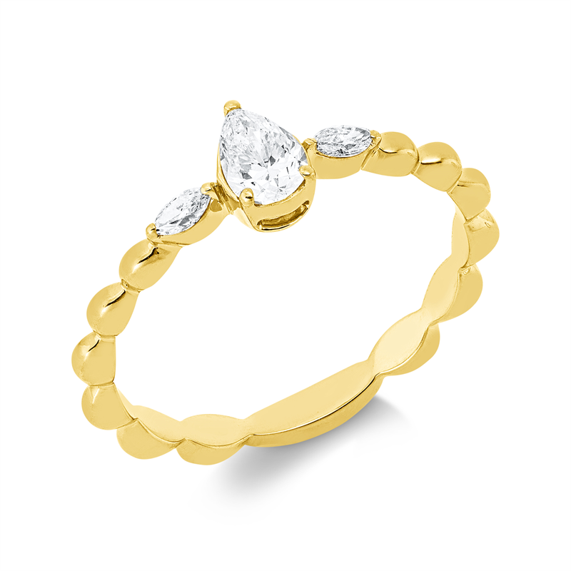 Ring 18 kt GG, 1 Tropfen 0,26 ct, TW-si, 2 Nav. 0,08 ct, TW-si