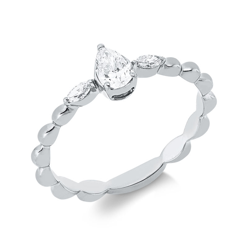 Ring 18 kt WG, 1 Tropfen 0,23 ct, TW-si, 2 Nav. 0,09 ct, TW-si