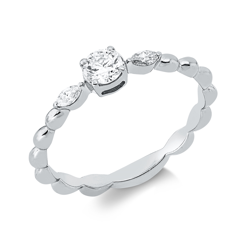 Ring 18 kt WG, 1 Brill. 0,23 ct, TW-si, 2 Nav. 0,07 ct, TW-si