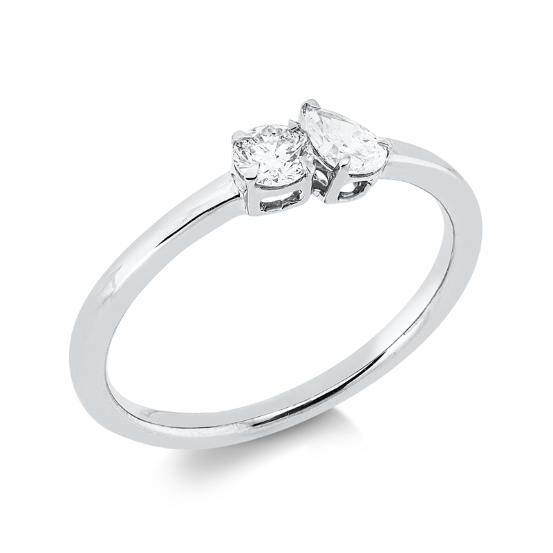 Ring 18 kt WG, 1 Tropfen 0,13 ct, TW-si, 1 Brill. 0,15 ct, TW-si