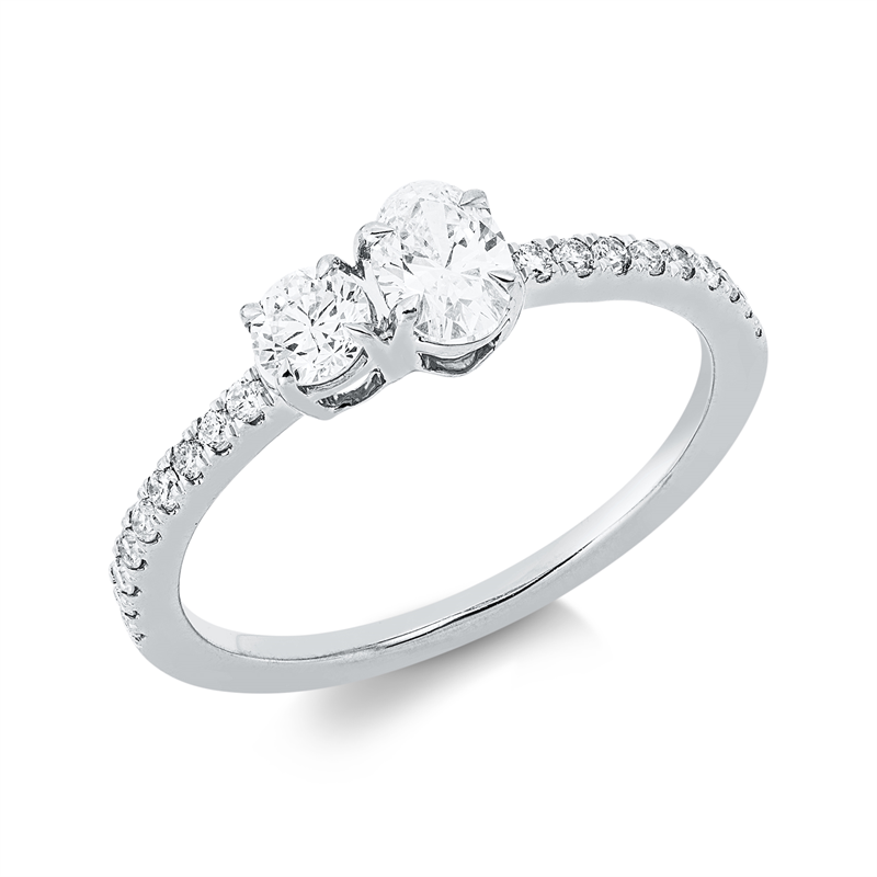 Ring 18 kt WG, 1 Brill. 0,21 ct, TW-si, 1 Oval 0,30 ct, TW-si, 18 Brill. 0,15 ct, TW-si