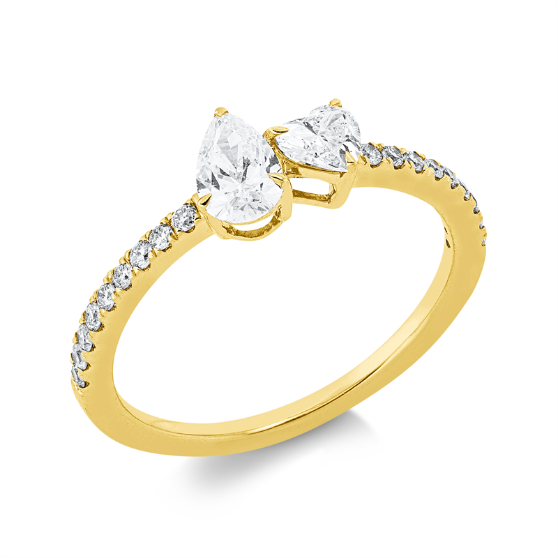 Ring 18 kt GG, 1 Herzschl. 0,23 ct, TW-si, 1 Tropfen 0,32 ct, TW-si, 18 Brill. 0,17 ct, TW-si