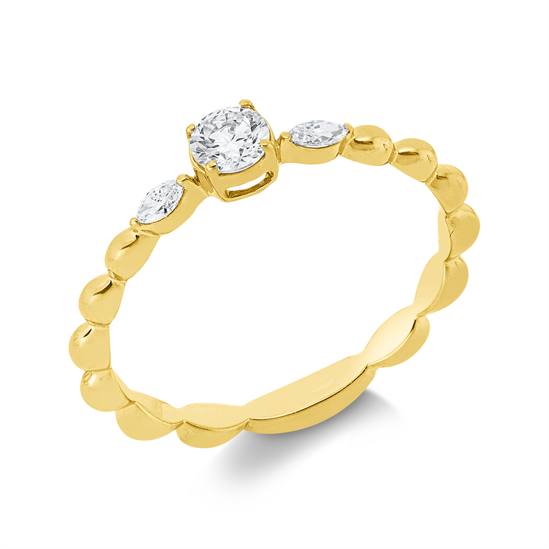 Ring 18 kt GG, 1 Brill. 0,19 ct, TW-si, 2 Nav. 0,07 ct, TW-si