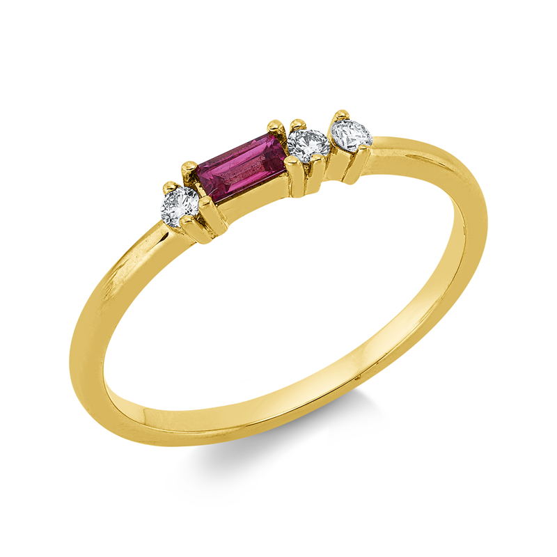 Ring 18 kt GG, 3 Brill. 0,08 ct, W-si, 1 Rubin 0,14 ct rot