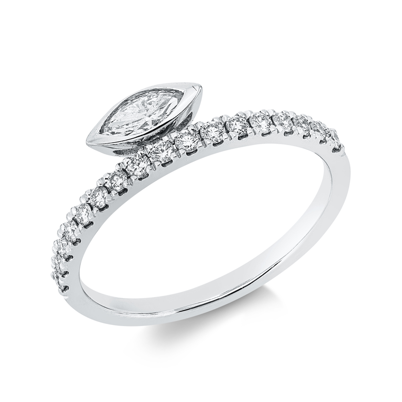 Ring 14 kt WG, 1 Nav. 0,21 ct, TW-si, 17 Brill. 0,24 ct, TW-si