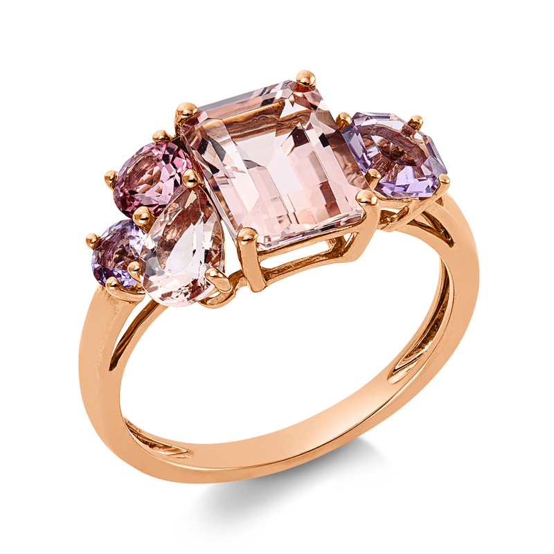 Ring 18 kt RG, 2 Amethyste 0,50 ct pink, 1 Turmalin 0,30 ct pink, 2 Morganit 2,60 ct