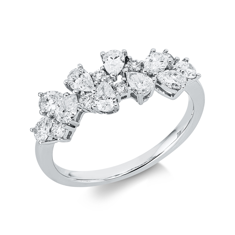 Ring 18 kt WG, 10 Tropfen 0,85 ct, TW-si, 6 Brill. 0,13 ct, TW-si