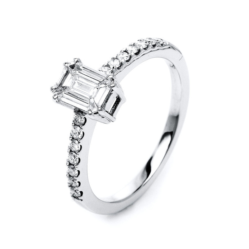 Ring 18 kt WG, 14 Brill. 0,20 ct, TW-si, 9 Sm.schliff 0,31 ct, TW-si