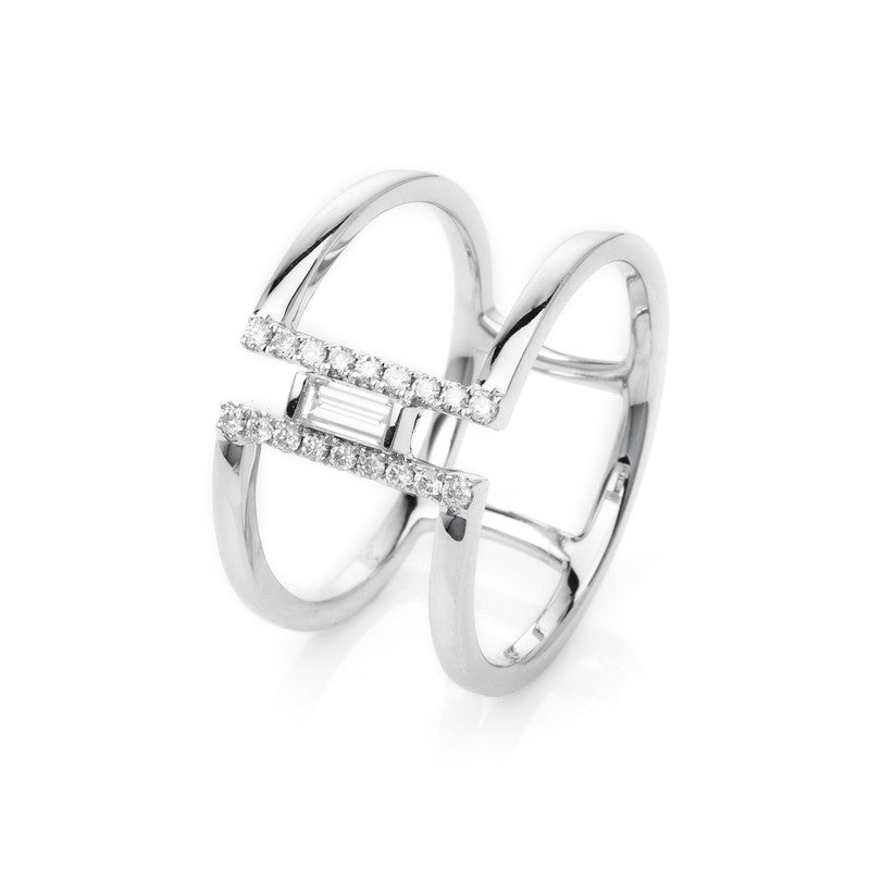 Ring 18 kt WG, 1 Bag. 0,13 ct, TW-si, 18 Brill. 0,14 ct, TW-si