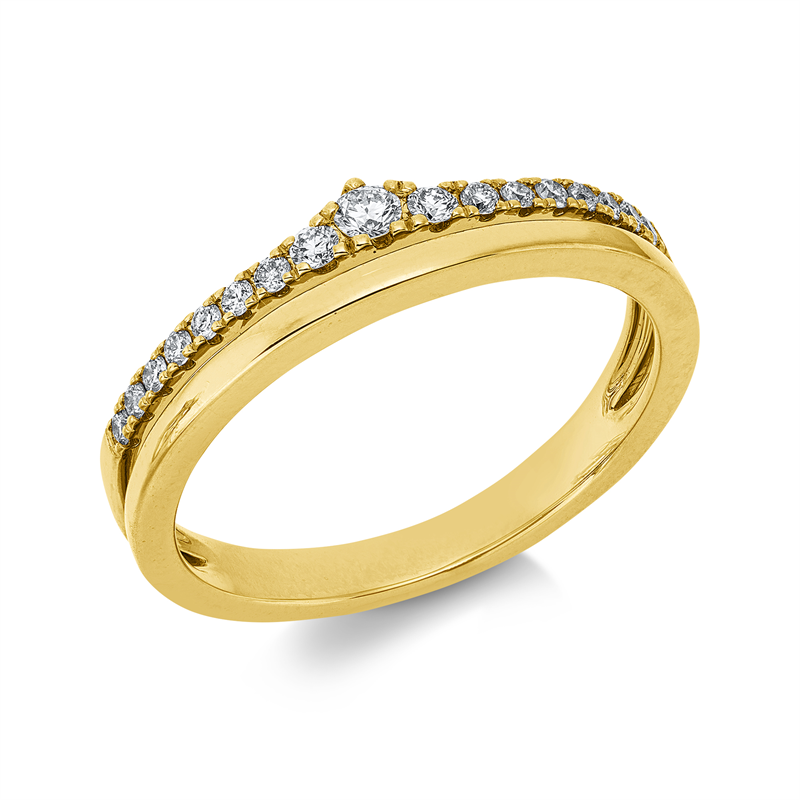 Ring 14 kt GG, 16 Brill. 0,14 ct, W-si/pi, 1 Brill. 0,04 ct, W-si/pi