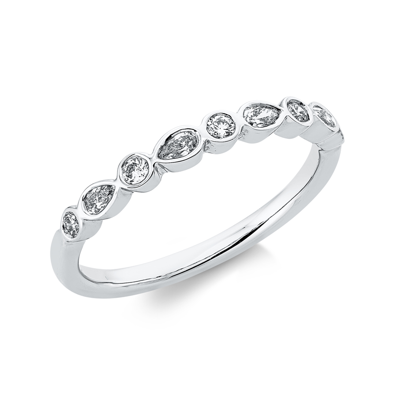 Ring 18 kt WG, 4 Tropfen 0,18 ct, TW-vsi, 5 Brill. 0,12 ct, TW-si