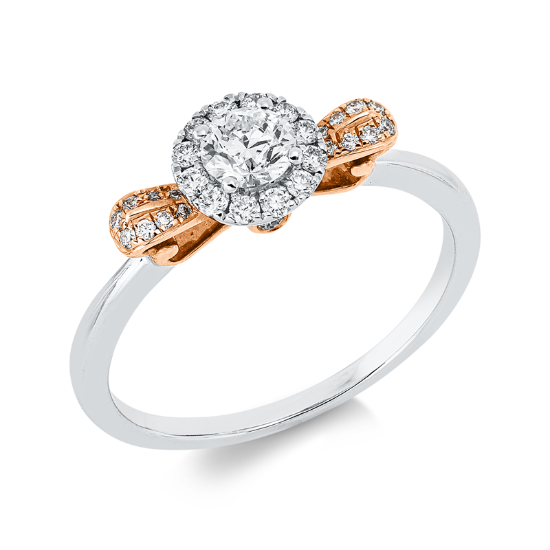 Ring 18 kt WG+RG, 1 Brill. 0,27 ct, TW-si, 30 Brill. 0,19 ct, TW-si