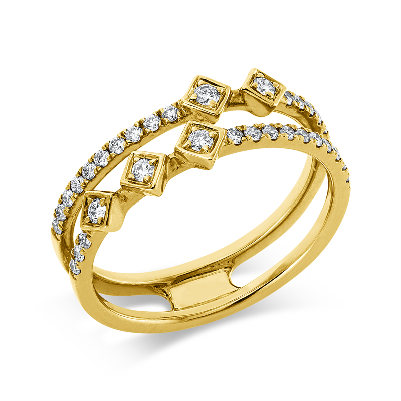 Ring 18 kt GG, 29 Brill. 0,22 ct, TW-si, 5 Brill. 0,09 ct, TW-si