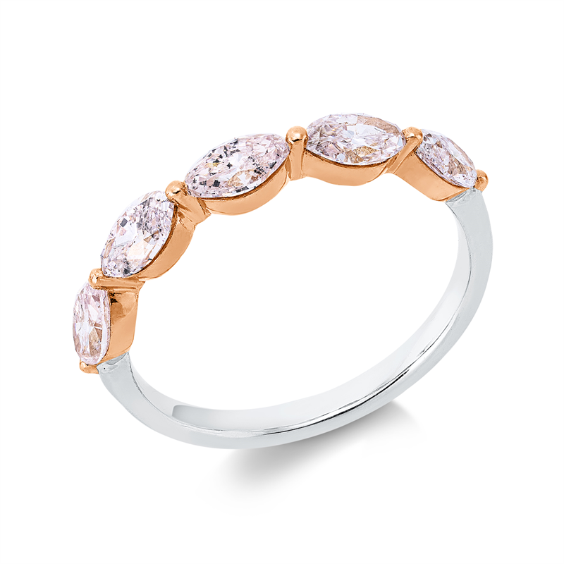 Ring 18 kt WG+RG, 5 Nav. 1,19 ct, pink
