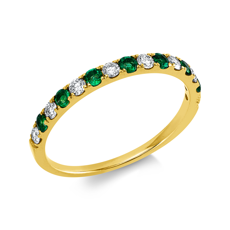 Ring 18 kt GG, 8 Brill. 0,23 ct, TW-si, 7 Smaragde 0,23 ct grün