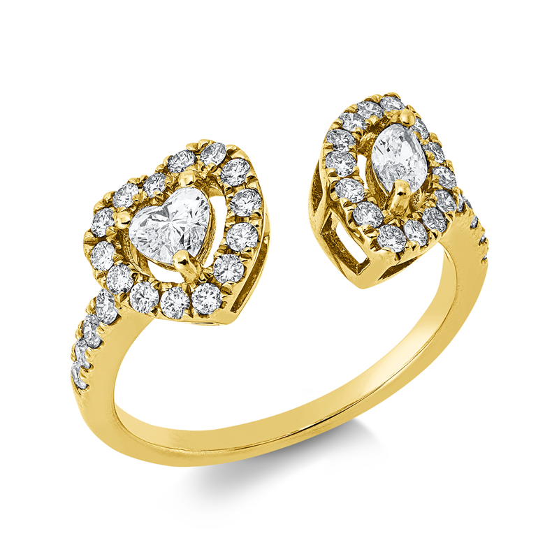 Ring 18 kt GG, 1 Nav. 0,12 ct, TW-vsi, 1 Herzschl. 0,18 ct, TW-vsi, 36 Brill. 0,43 ct, TW-si