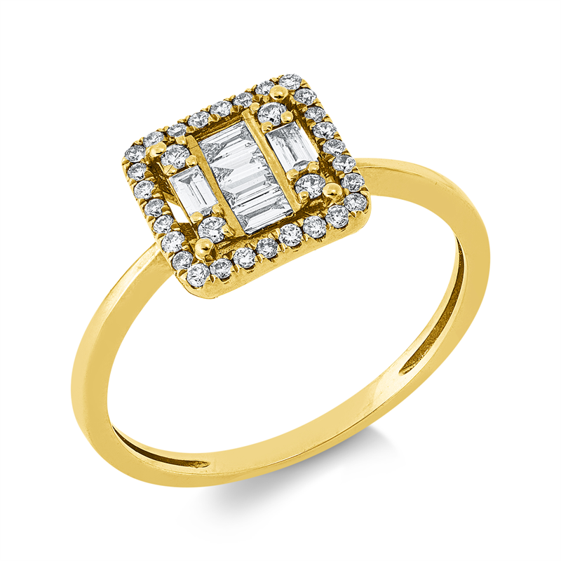 Ring 18 kt GG, 6 Bag. 0,17 ct, TW-vsi, 32 Brill. 0,13 ct, TW-si