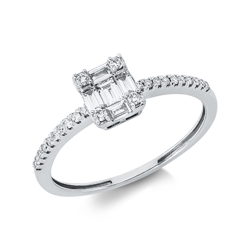 Ring 18 kt WG, 5 Bag. 0,18 ct, TW-si, 24 Brill. 0,11 ct, TW-si