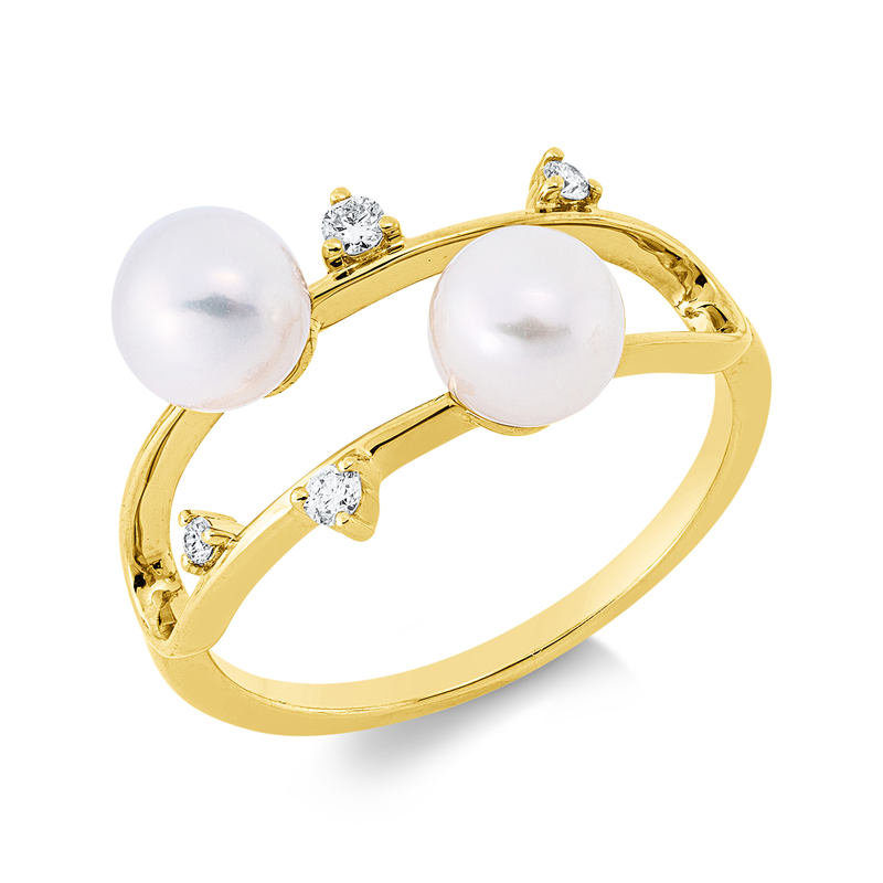 Ring 18 kt GG, 4 Brill. 0,07 ct, TW-si, 2 ZP weiß 5,5 mm