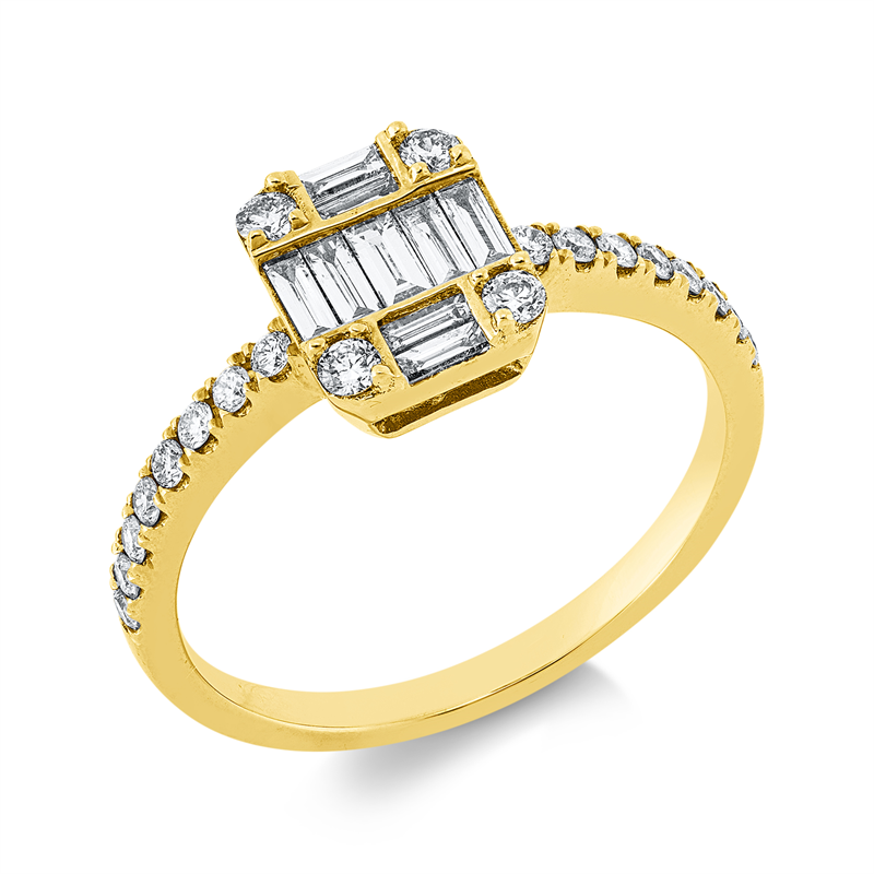 Ring 18 kt GG, 9 Bag. 0,22 ct, TW-vsi, 20 Brill. 0,26 ct, TW-si