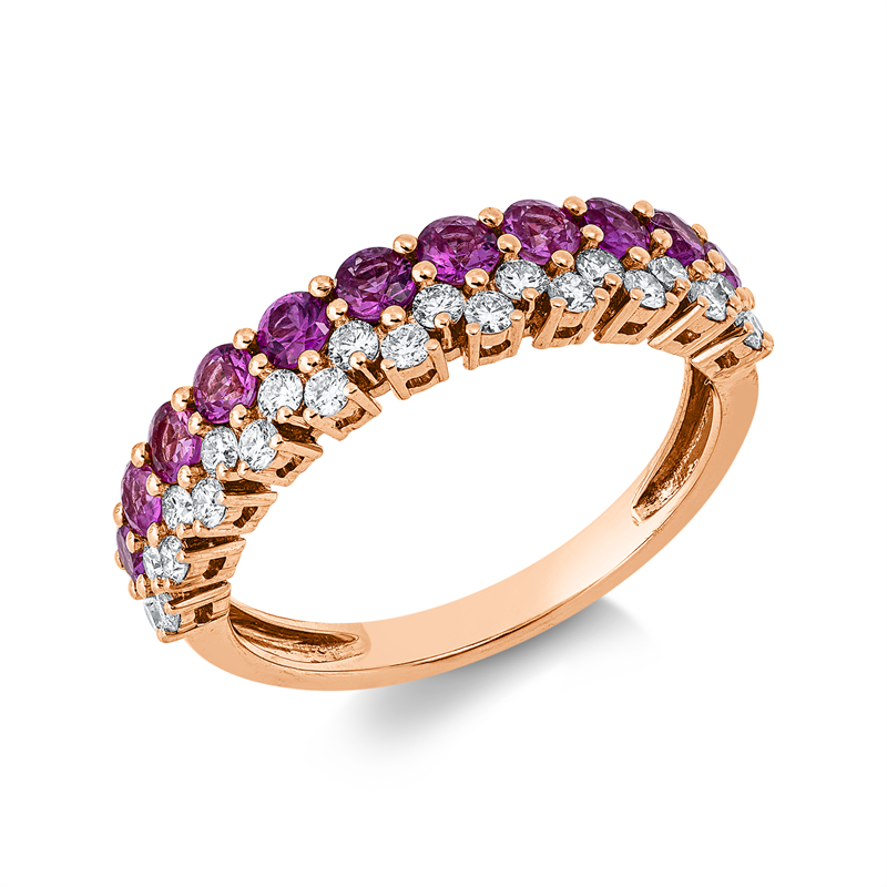 Ring 18 kt RG, 23 Brill. 0,35 ct, TW-si, 11 Saphire 0,88 ct pink