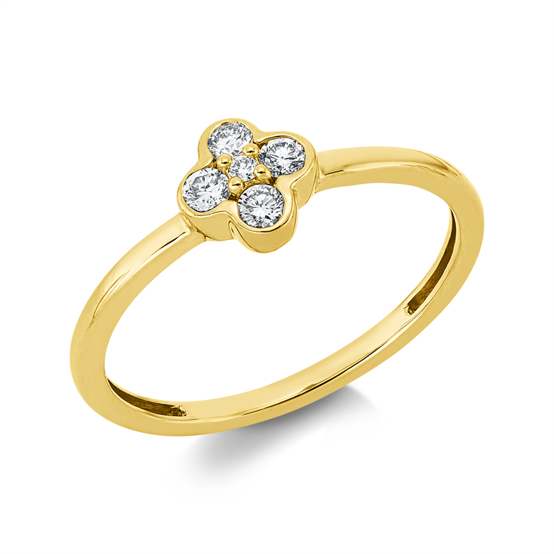 Ring 18 kt GG, 1 Brill. 0,01 ct, TW-si, 4 Brill. 0,14 ct, TW-si