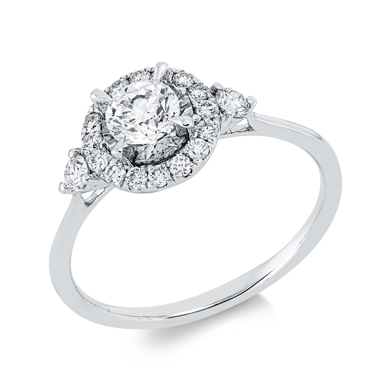 Ring 18 kt WG, 1 Brill. 0,41 ct, TW-si, 18 Brill. 0,27 ct, TW-si