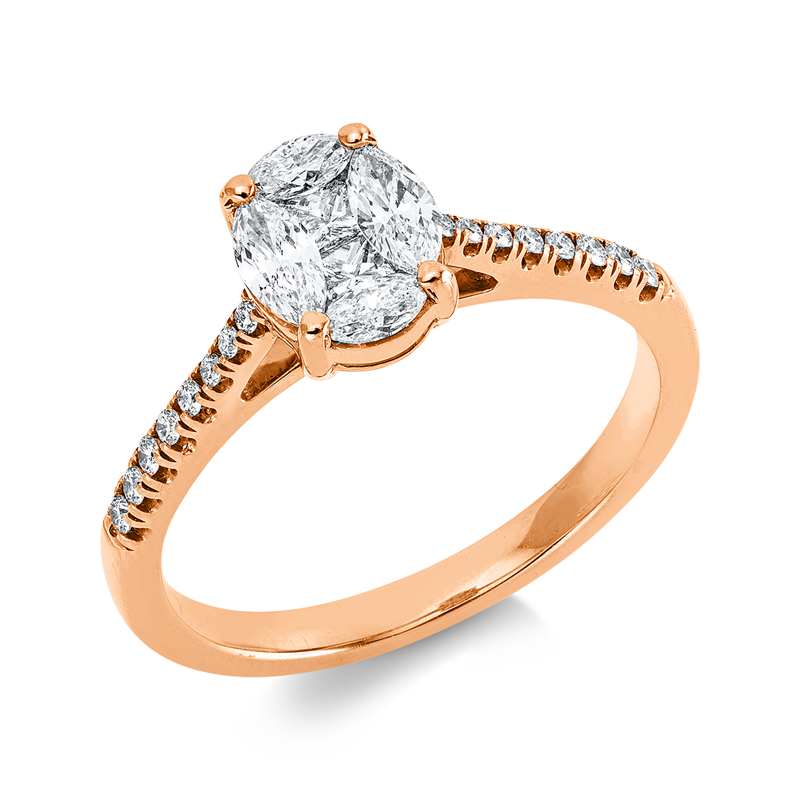 Ring 18 kt RG, 2 Nav. 0,16 ct, 2 Princ. 0,13 ct, 2 Nav. 0,28 ct, 16 Brill. 0,12 ct, TW-vsi/si