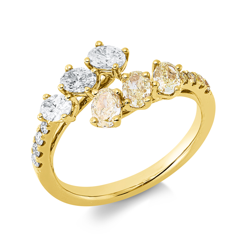 Ring 18 kt GG, 4 Brill. 0,06 ct, TW-si, 3 Oval 0,44 ct, gelb, 4 Brill. 0,05 ct, gelb, 3 Oval 0,53 ct, gelb