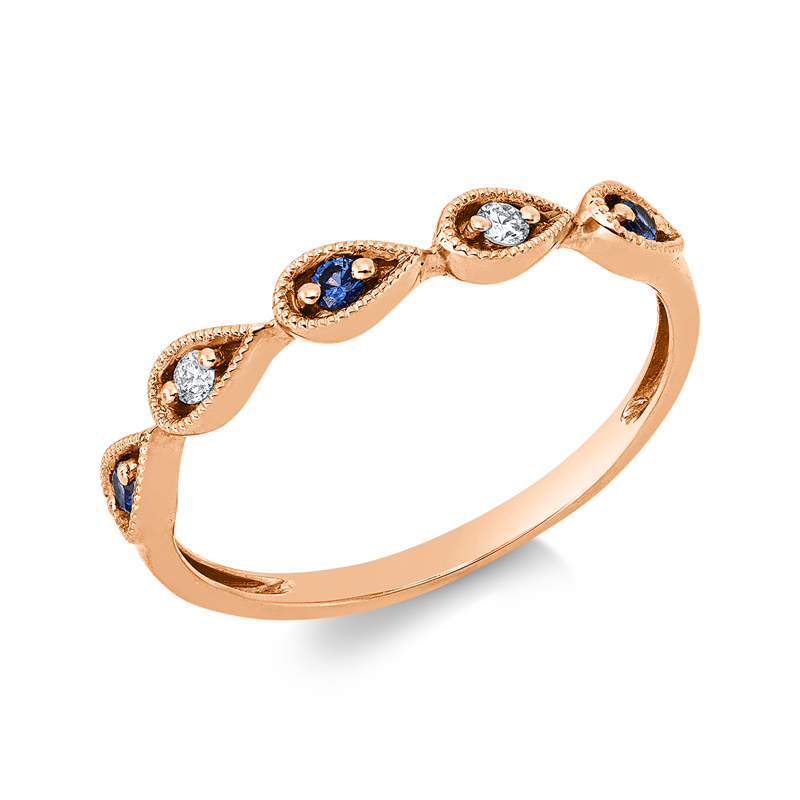 Ring 18 kt RG, 2 Brill. 0,03 ct, TW-si, 3 Saphire 0,06 ct blau