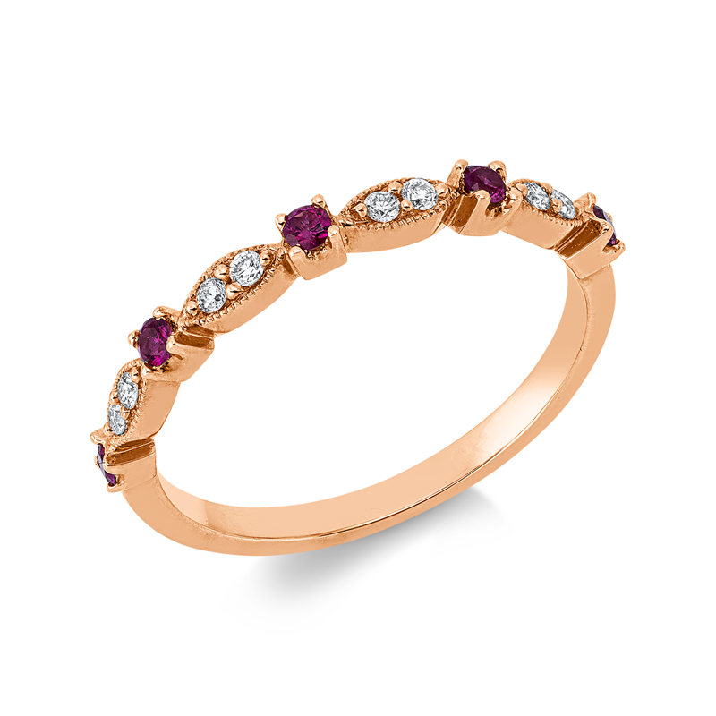 Ring 18 kt GG, 8 Brill. 0,08 ct, TW-si, 5 Rubine 0,13 ct rot