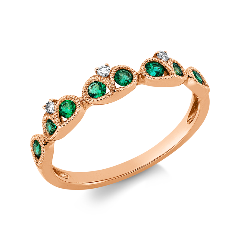 Ring 18 kt RG, 3 0,03 ct, TW-si, 8 Smaragde 0,22 ct grün