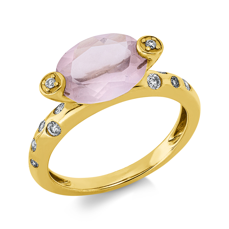 Ring 14 kt RG, 12 Brill. 0,19 ct, TW-si, 1 Quarz 1,82 ct rosa
