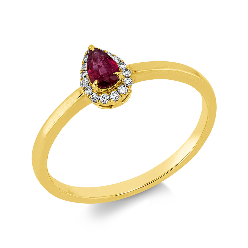 Ring 18 kt GG, 18 Brill. 0,07 ct, TW-si, 1 Rubin 0,22 ct rot