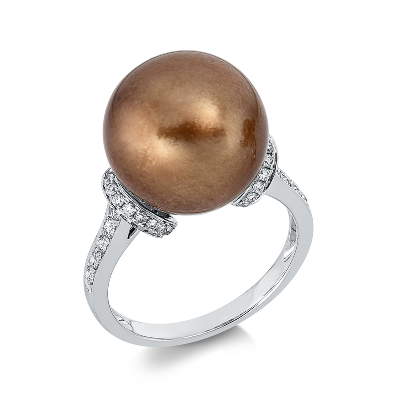 Ring 18 kt WG, 36 Brill. 0,32 ct, F-si, 1 TA braun 13,1 mm