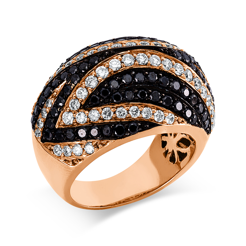 Ring 18 kt RG, Fassung teils schwarz rhodinie, 68 Brill. 1,12 ct, TW-vsi/si, 86 Brill. 1,54 ct, schwarz