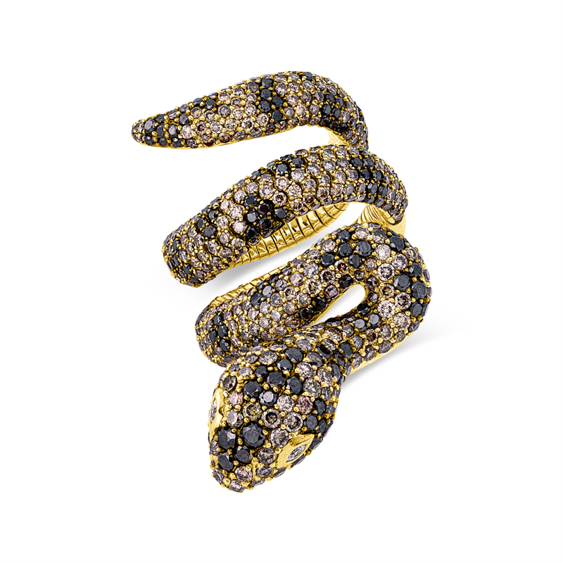 Ring 18 kt RG, 2 Nav. 0,04 ct, TW-vsi/si, 157 Brill. 2,03 ct, schwarz, 399 Brill. 4,60 ct, braun